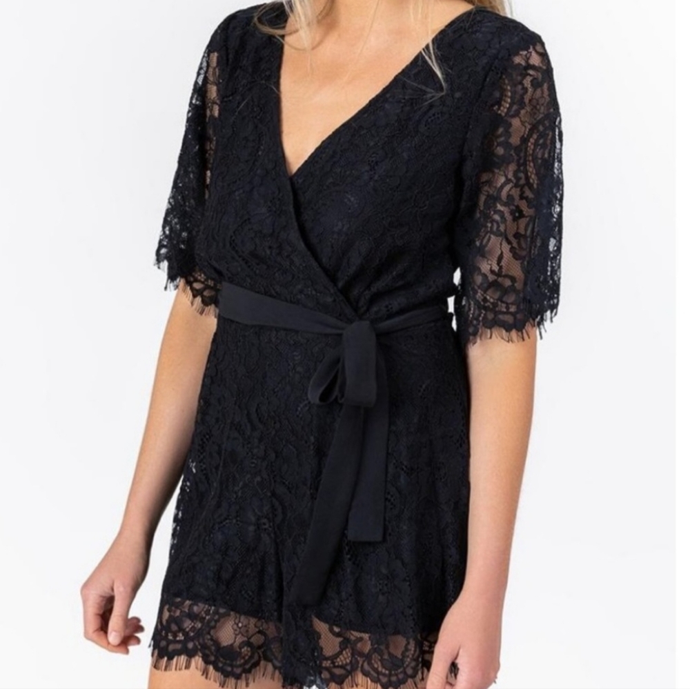 NWT Francesca's Collections Mi Ami Romper Strappy Knit Lace Sheer Black Size XXS